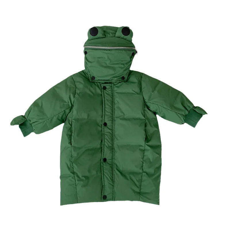 Korean Winter Children Boy Duck Down Jacket Solid Warm Frog Hooded Kids Boys Parkas Windbreaker Quilting Kid Boy Coat Fleece Bag