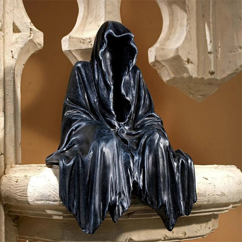 Black Grim Reaper Statue Thrilling Robe Nightcrawler Resin Desktop Figurine Ornaments Horror Ghost Sculpture Decorations Gift