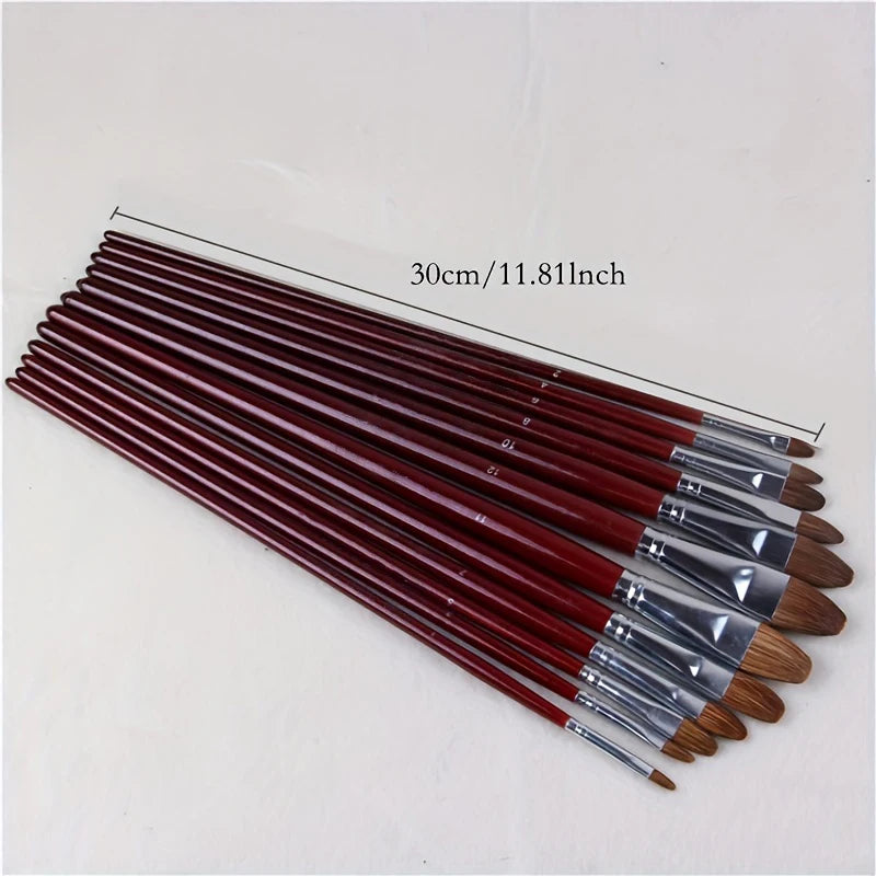 6pcs/Set High-grade Weasel Hair Oil Painting Brush Hazel Shap Row Pen Long Birch Rod Acrylic Drawing Art Supplies Artist Supply