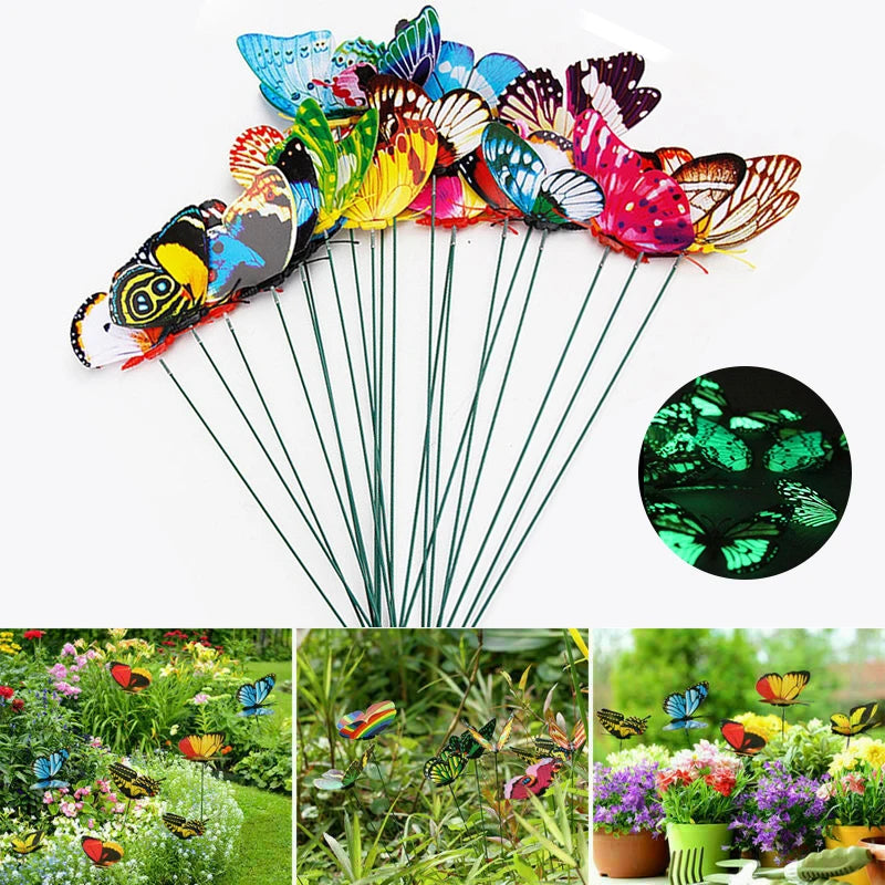 24/18/10/5pcs Luminous Butterflies Garden Stakes Decorative Yard Flower Pots Planter Simulation Butterfly Outdoor Decoration