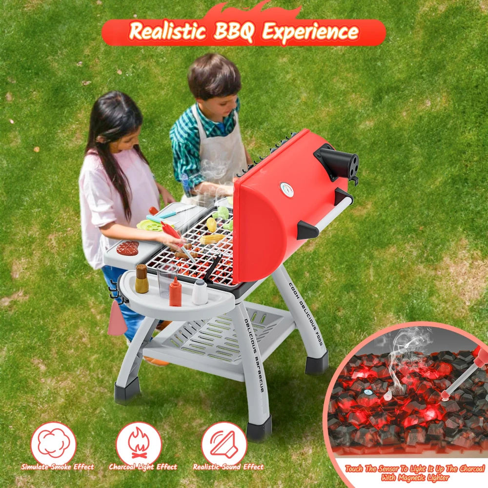 WizKidz 2 Layer BBQ Toy Grill Playset for Kids Outdoor Fun Gifts|Pretend Kitchen Toys for Toddlers Age 3-5 Years Old Girls Boys