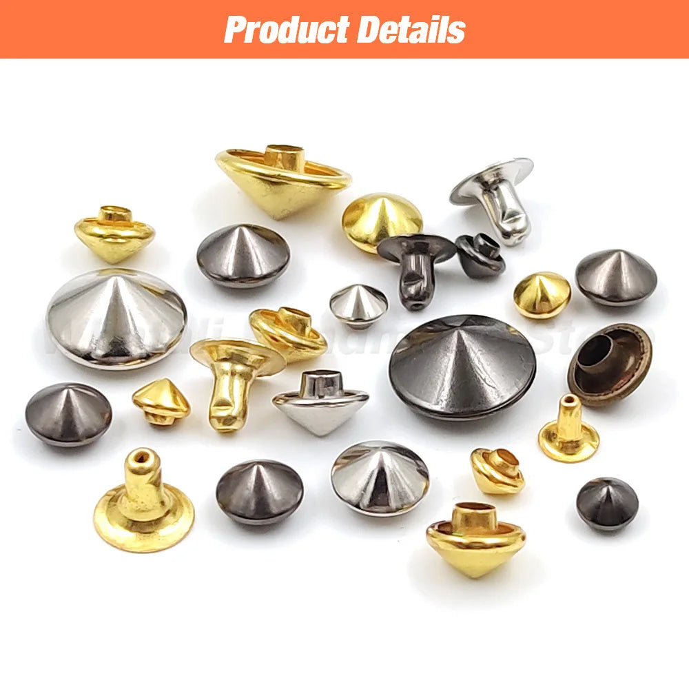 100sets 5mm-12mm Conical Rivet Spikes For DIY Punk Rock Clothes Shoes Bags Decoration Leathercraft Accessories