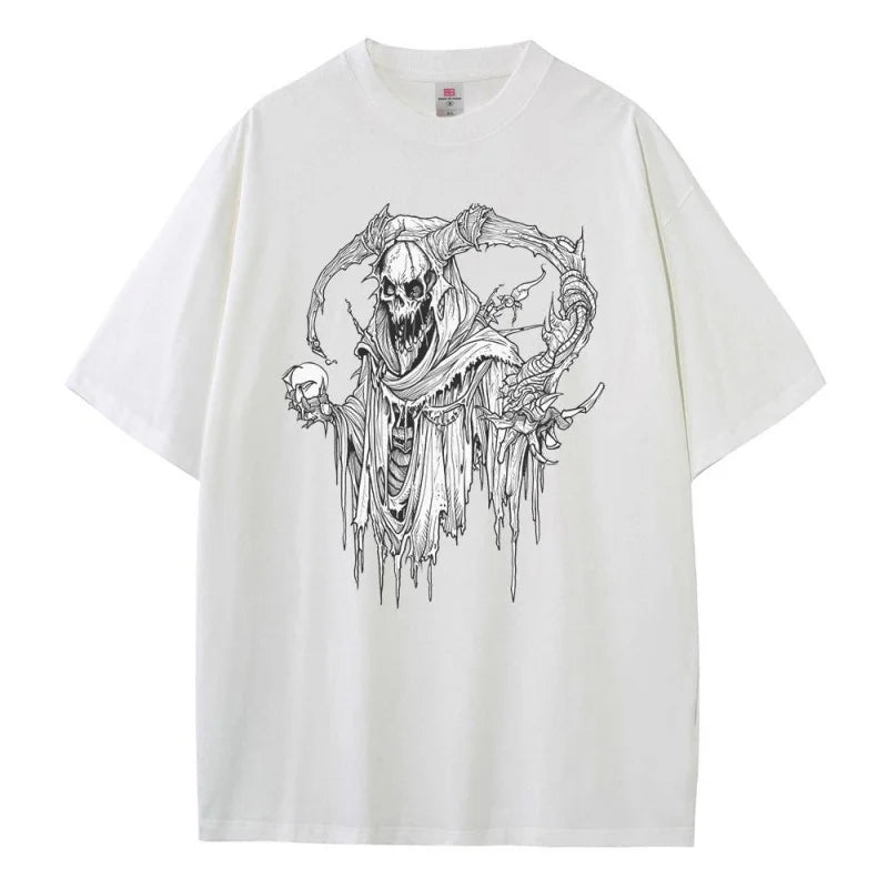 T shirt baggy style pure cotton breathable print scary pattern heavy comfort drop shoulder mens womens tops