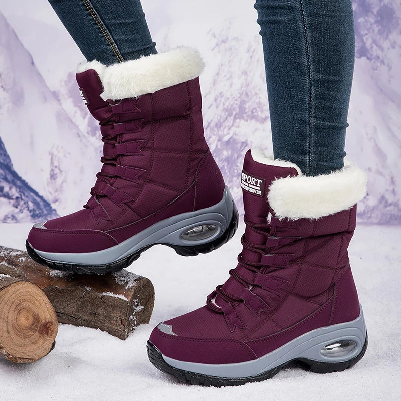 Winter Women's Plush Fashion Cotton Shoes Large Platform Anti Slip Snow Boots Outdoor Work High Quality Comfortable Calf Boots