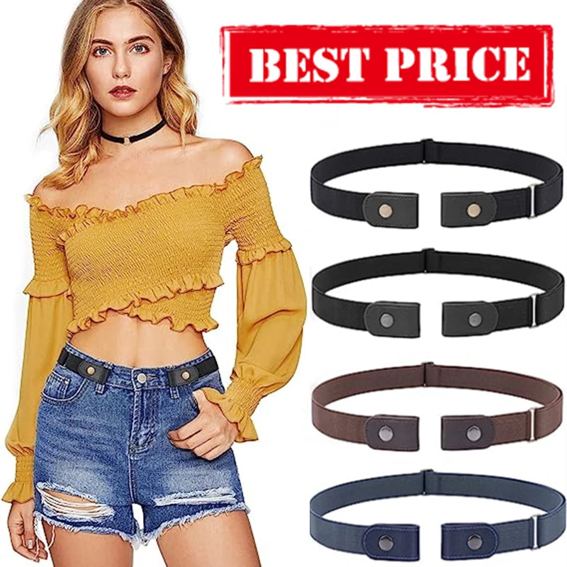 Newest Belt Adjustable Stretch Elastic Waist Band Invisible Buckle-Free Belts Women Men Jean Pants Dress No Buckle Easy To Wear