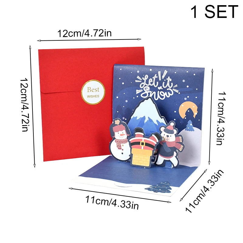 1set Merry Christmas 3D Pop UP Greeting Cards With Envelope Christmas Thank You Invitation Blessing Postcard New Year Xmas Noel