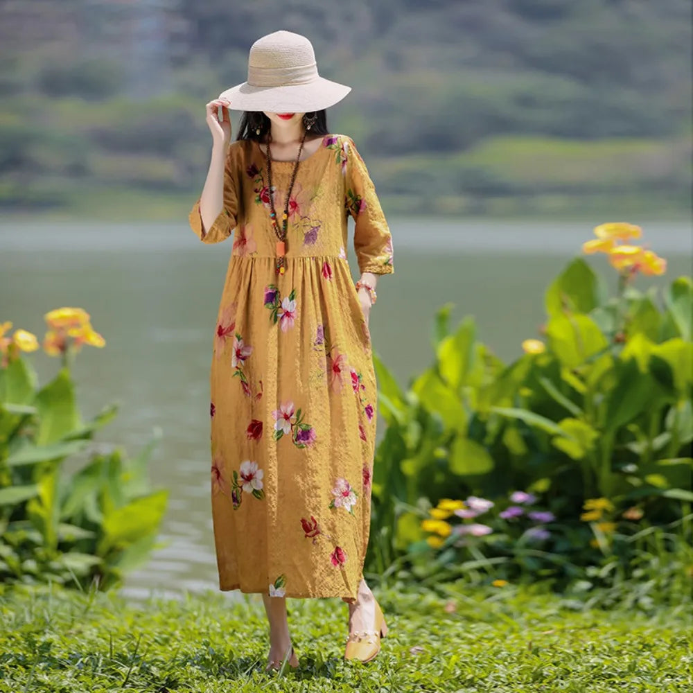 Women Clothing Summer Dress for Women Fashion Casual Vintage Ethnic Style Elegant Comfortable Loose Streetwear Clothes Print