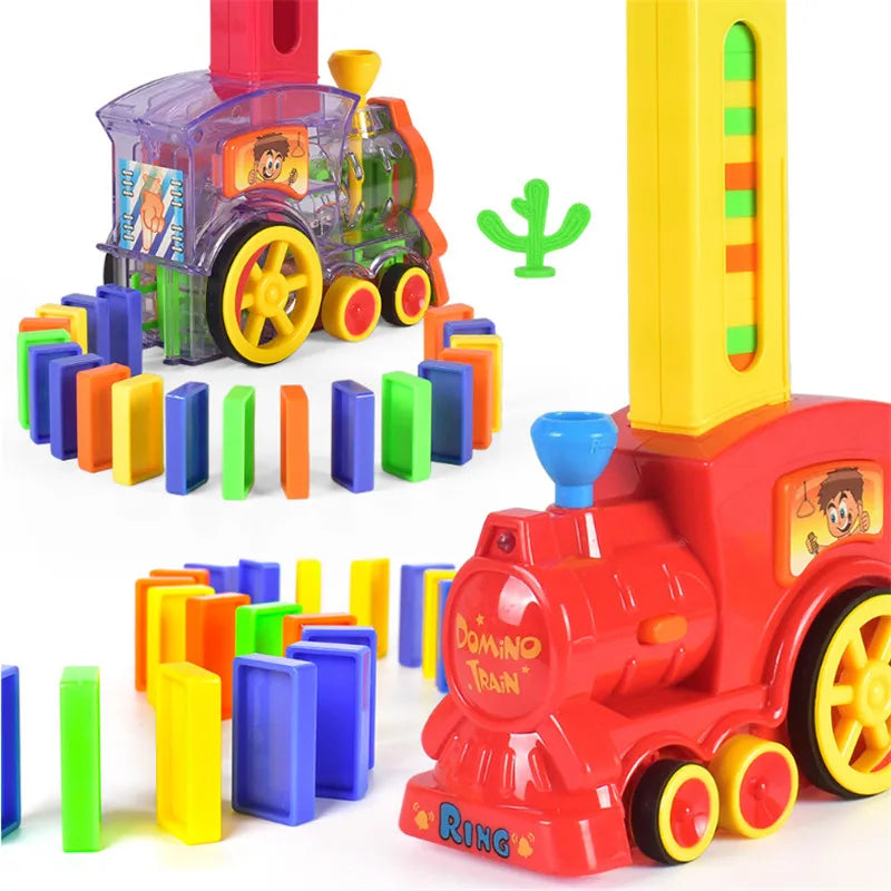 Domino Train Toy Set Rally Electric Train Model Colorful Domino Game Building Blocks Car Truck Vehicle Stacking Kids Gift