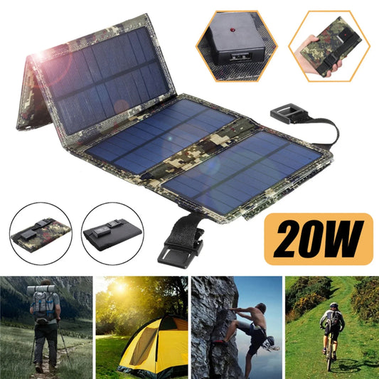 20W 5V Foldable USB Solar Panel Battery Portable Outdoor Mobile Phone Power Battery Charger camping equipment  hiking