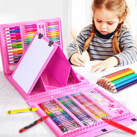 Educational Toys 42-208PCS Children Art Set Painting Watercolor Pencil Crayon Water Pen Doodle Drawing Board Kit Kids Gift