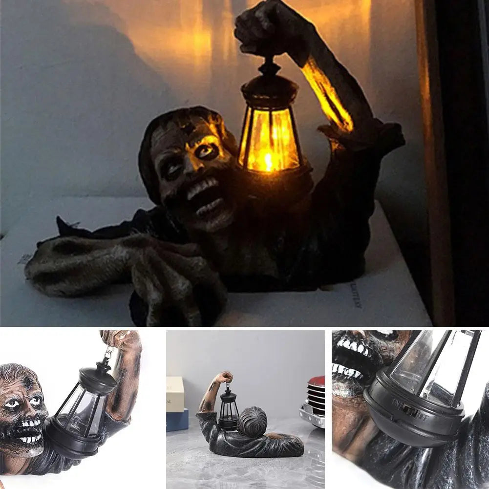 Halloween Zombie Crawling Horror Decor Scary Led Lights Garden Outdoor Lantern Light Holding Decorations Figurine Zombie Q1R7