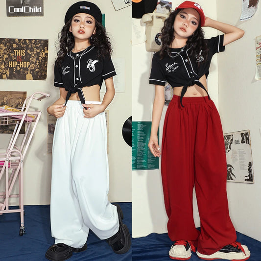 Hip Hop Girls Crop T-shirt Loose Pants Kids Street Dance Baseball Jacket Child Streetwear Jazz Clothes Sets Teen Fashion Costume