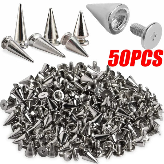 10-50pcs Punk Rivets Metal Cone Studs And Spikes Silver Warhead DIY Punk Garment Crafts Tools Clothes Shoes Leather Accessories