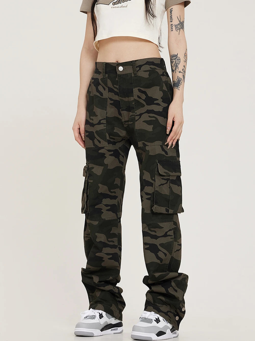 Women's Camouflage Pants Vintage Cargo Casual Fashion Y2k Style Baggy Jogger Sweatpants Loose Streetwear Stacked Wide Trousers