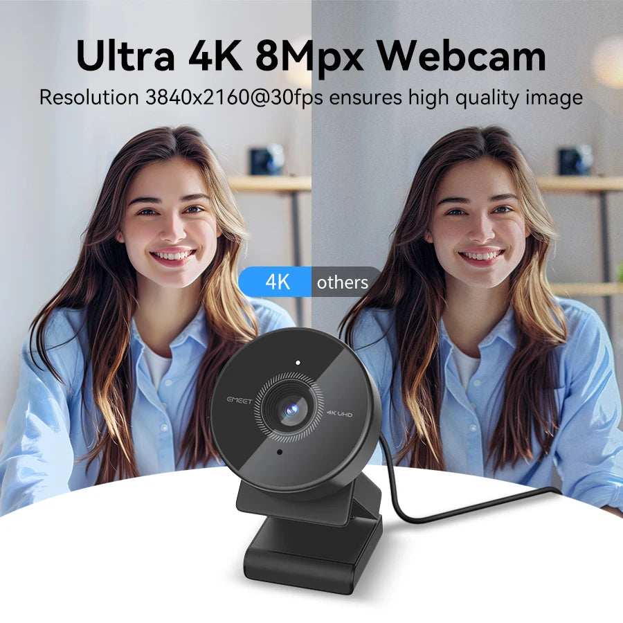 EMEET Webcam 4K Autofocus Web Camera 1080p 60fps 70°FOV Webcam for Computer Video Call Portable USB Camera for Business Meeting