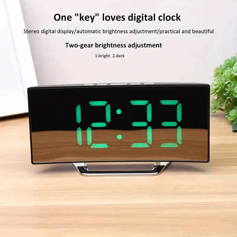 LED Large Curved Screen Crystal Clock Multifunctional Electronic Alarm Clock Creative Bedside Silent Clock Interior Decoration