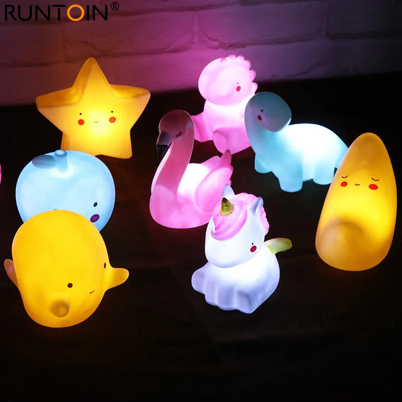 Creative Colorful LED Night Light Cartoon Unicorn Dinosaur Star Sleep Lamp Children's Bedroom Bedside Lamp Battery Baby Gift