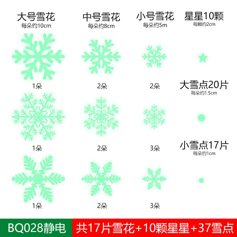 New Christmas Luminous Snowflake Decoration Snowflake Sticker Electrostatic Fluorescent Snowflake Sticker Mall Window Room Decor