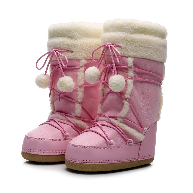 Women's Winter Boots 2024 Women Snow Boots Cold-proof Warm Mid-calf Pink Space Boots Slip-resistant Cotton Woman Winter Shoes