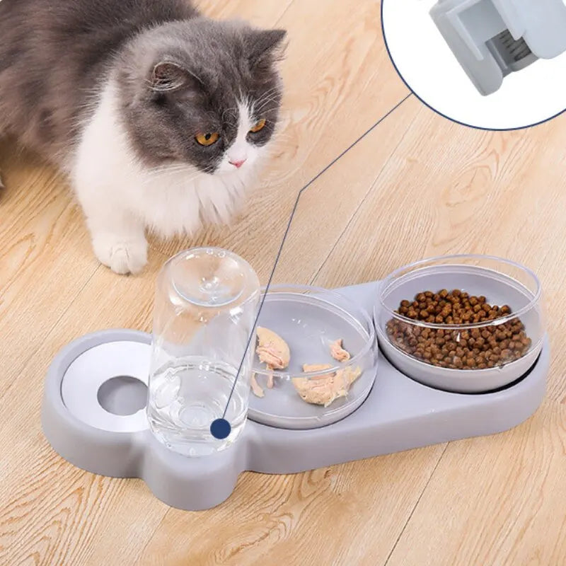 1pc Automatic Food & Water Dispenser Multi-functional Pet Double Bowl Feeder For Three-in-one Cat And Dog Feeding Supply