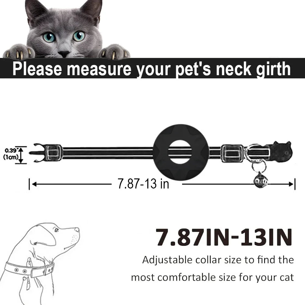 For Apple Tag Cat Collar, Reflective Kitten Collar with Airtag Holder and Bell for Girl Boy Cats Dogs ,Safe Breakaway Necklace