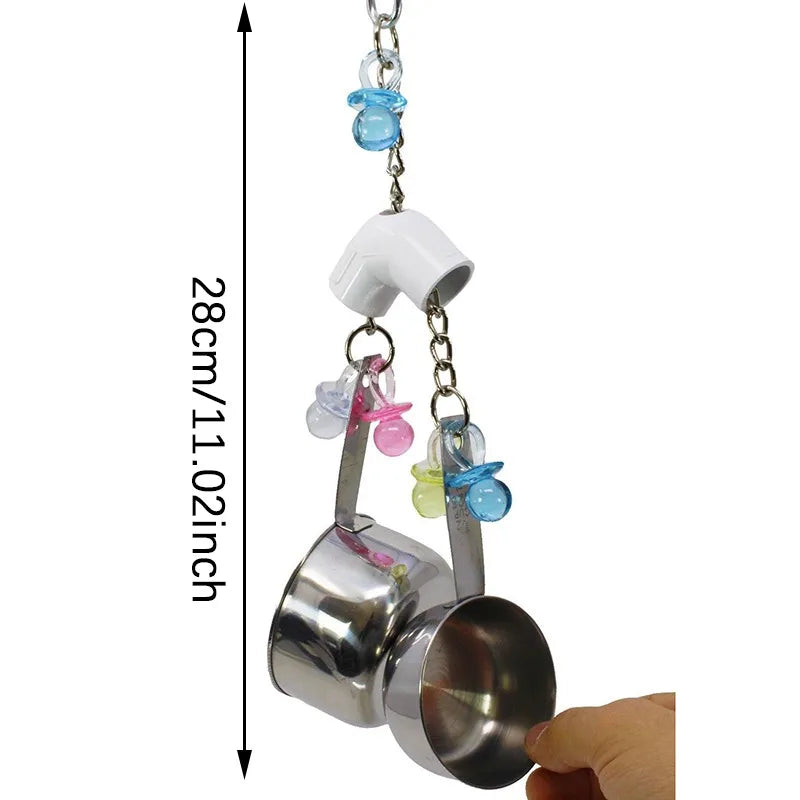 Pet Bird Parrot Toys 4 Stainless Steel Pots String Bird Chewing Bite Toys Acrylic Cage Accessories Pets Birds Supplies