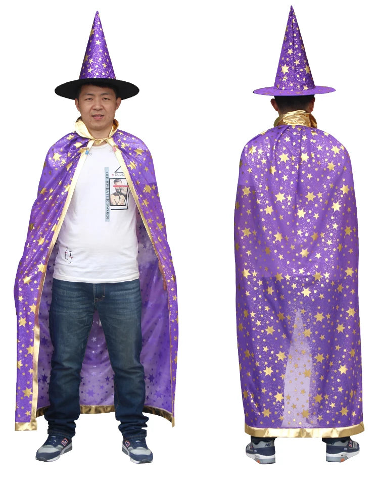 Halloween Cape with Hat Star Pattern Pumpkin Cape Cosplay Costumes Carnival Costume for Kids Boys Girls Party