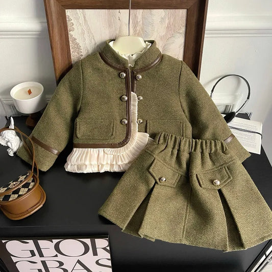 Girls Clothing Sets Winter Autumn Cotton Padded Kids Jacket+Skirt Thick Fleece Bottoming Shirt Fashion Korean Girls Outfits Set