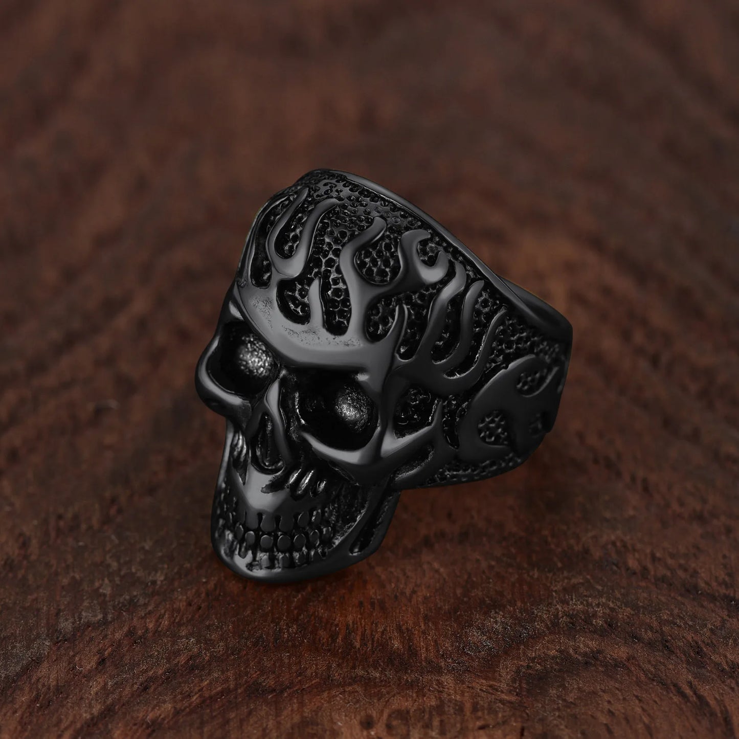 ChainsPro Retro Style Stainless Steel 3D Embossed Fire Flame Head Skeleton Skull Rings for Man Sizes 7-14 Gothic Punk Jewelry