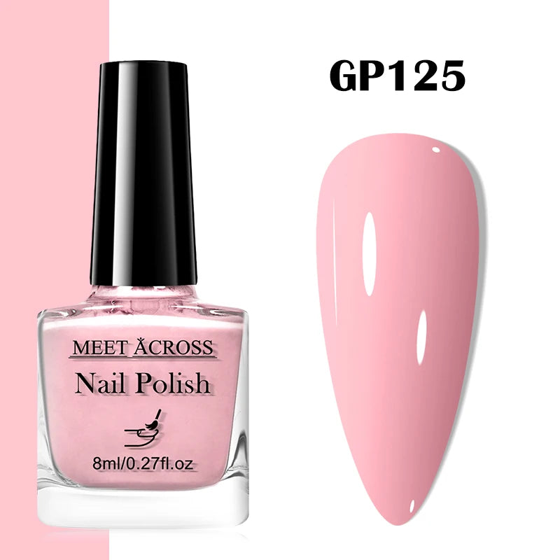 MEET ACROSS 8ml Pink White Nude Water-Based Peel Off Nail Polish Glass Bottle Nail Art Polish DIY Design No Need Lamp