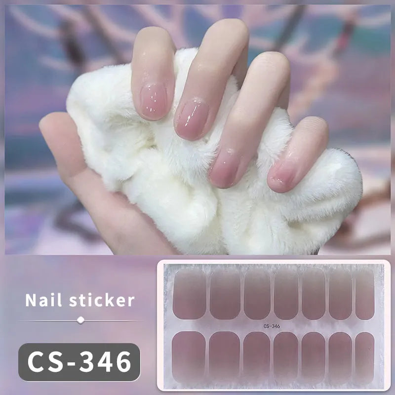 14/16Tips Fashion Gradient Nail Sticker Nail Art Stickers Self-Adhesive Simple Full Nail Wraps French DIY NAil Art Making