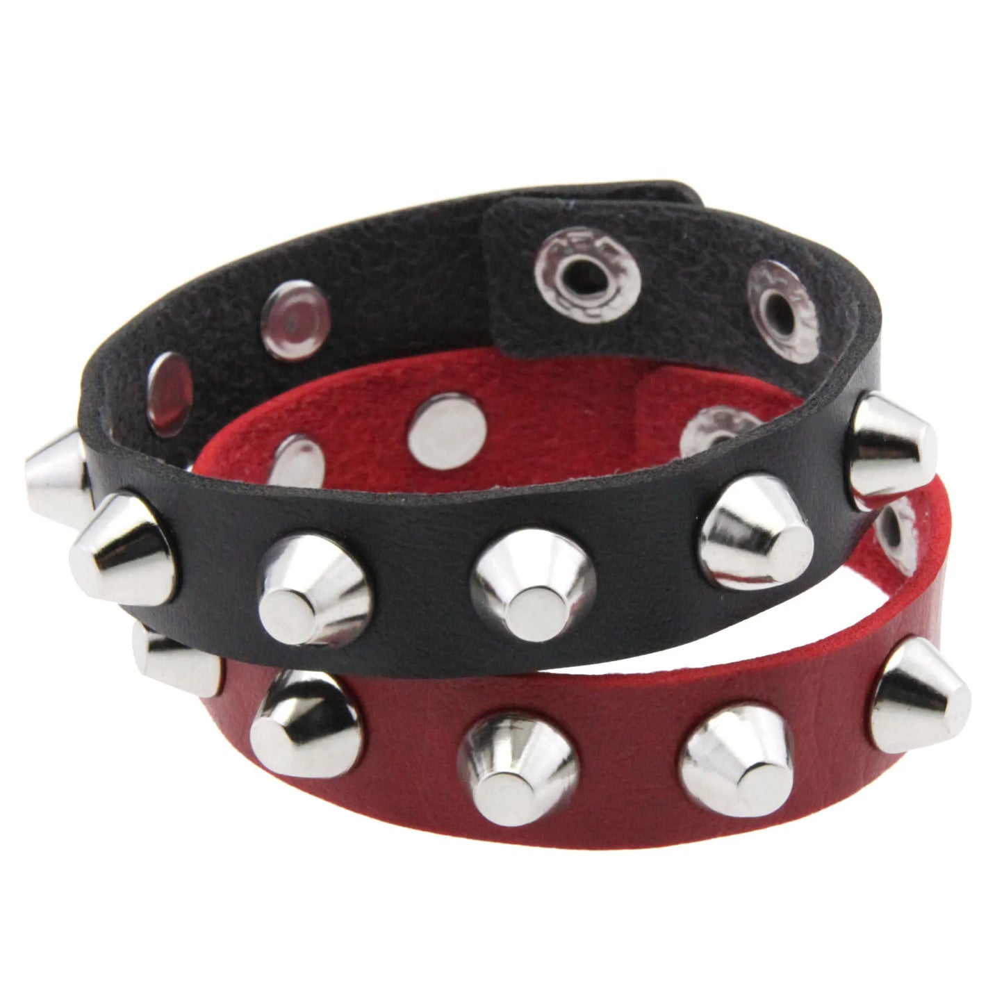 Punk Spiked Studded Black Red Leather Rivet Wristband Bracelet Cuff Wrap Bangle For Men Women Gothic Couple Jewelry Accessories