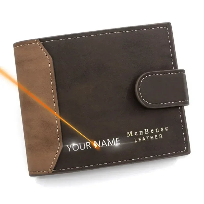 Free Engrave Name Short Men Wallets Personalized Gift for Men Card Holder PU Leather Small Holder Tri-fold Bag Men's Purses