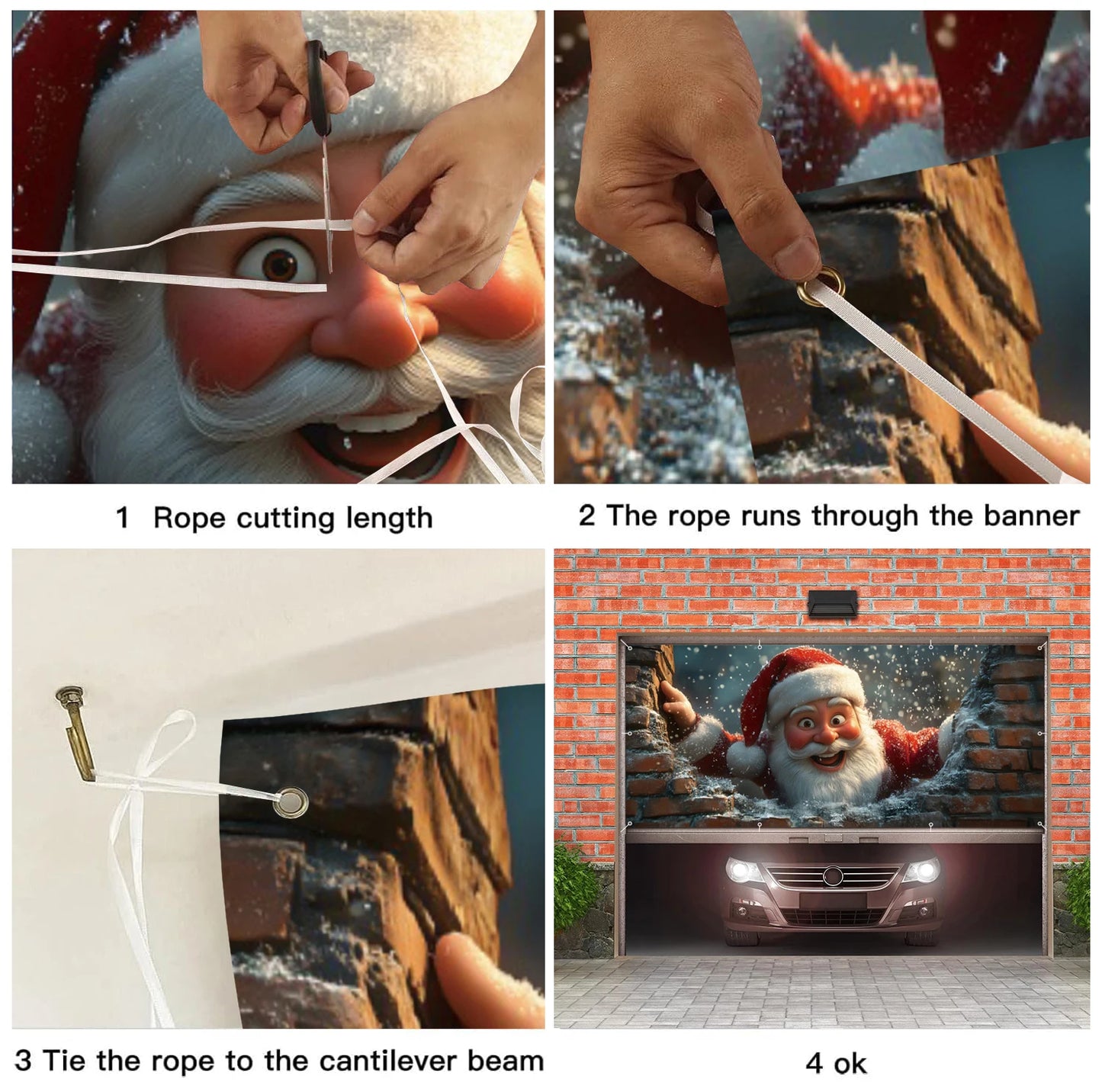 Christmas Santa Claus Garage Door Decoration Banner Large Outdoor Garage Backdrop Winter Christmas Decor Photography Background