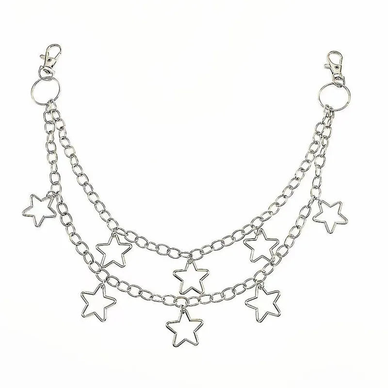Hip Hop Trendy Car Jeans Pants Key Chain Ring For Women Men Hip Hop Multilayer Star Tassel Chain Pendant Chain For Bag