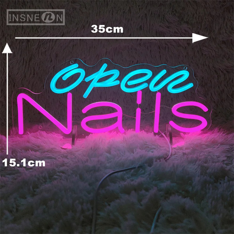 LED Nails Neon Sign Open USB Powered Wall Decor For Nail Salons Beauty Shops Store Welcome Light Business Neon LED Display Signs