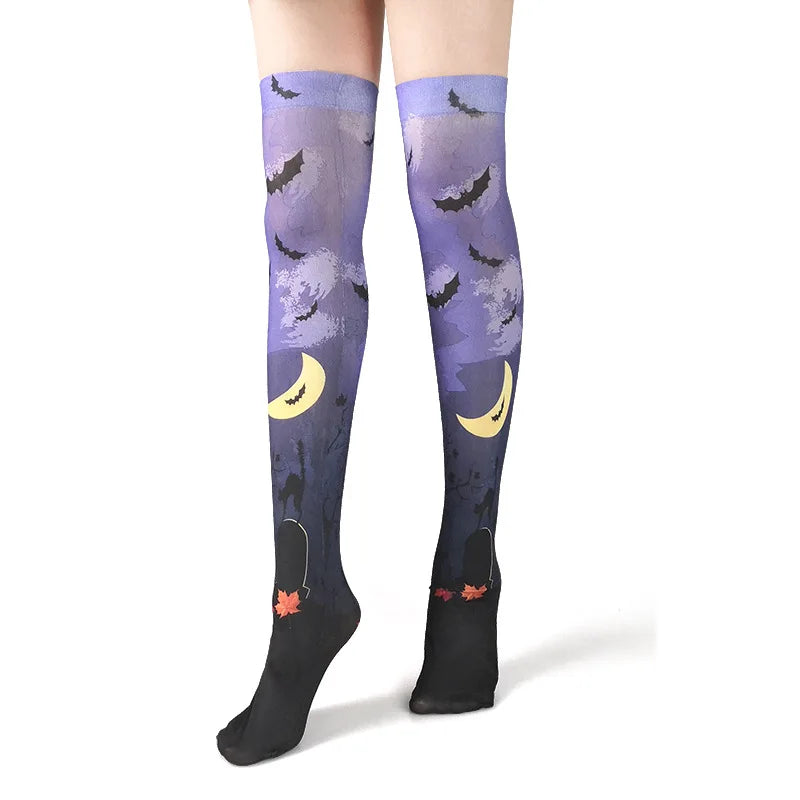 Halloween Cosplay Stockings For Women Halloween Costumes Lolita Over Knee Socks Female Printed Long Socks Clothing Accessories