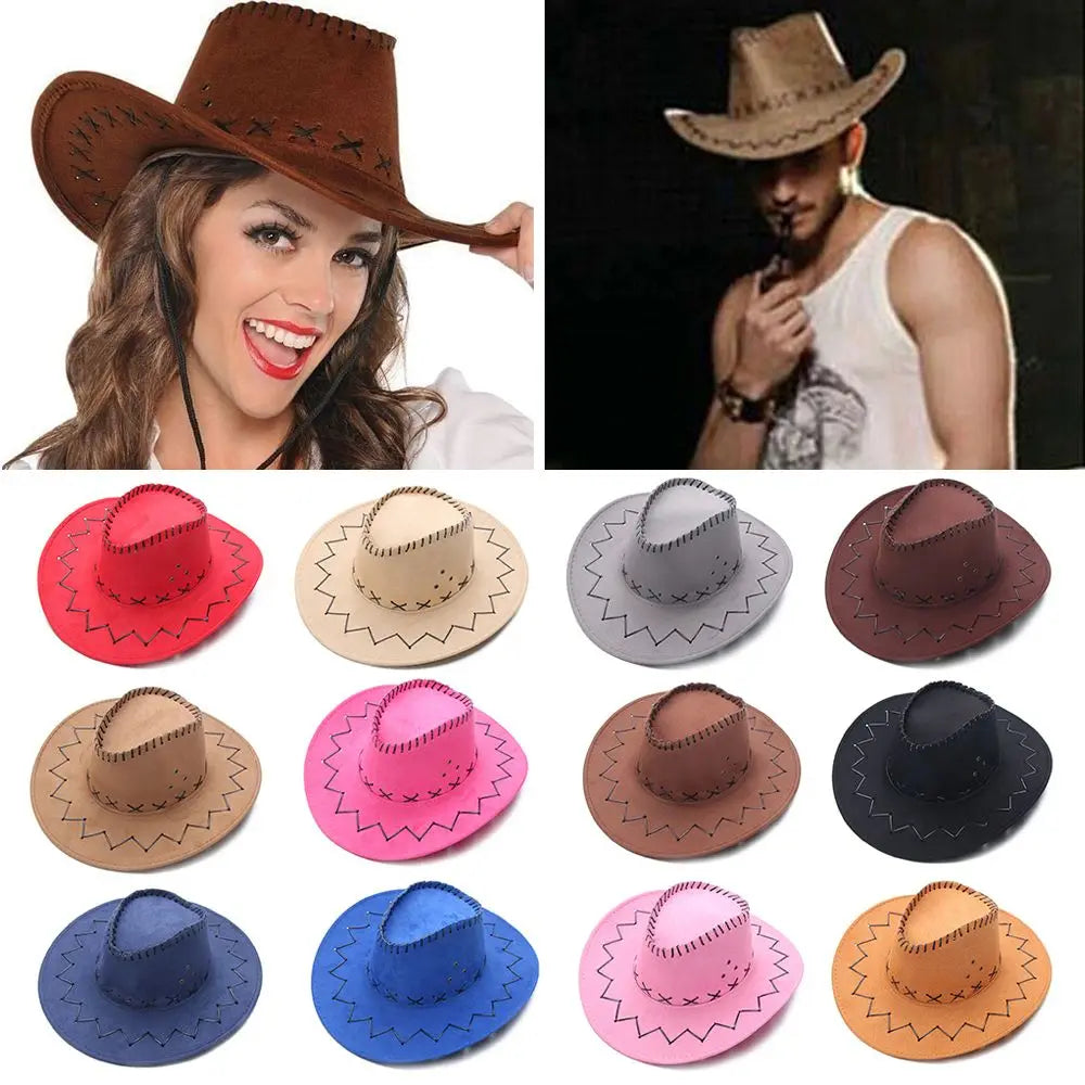 Fashion Vintage Western Style Suede Cowboy Hat Unisex Wide Brim Panama Jazz Hat Outback Hat Streetwear Fancy Dress Accessory