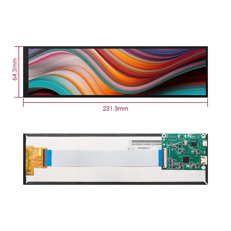 8.8 Inch Long Strip Display 1920x480 Stretched Bar IPS LCD Panel 8.8''  Mini HDMI-compatible Micro USB 60Hz MIPI Driver Board