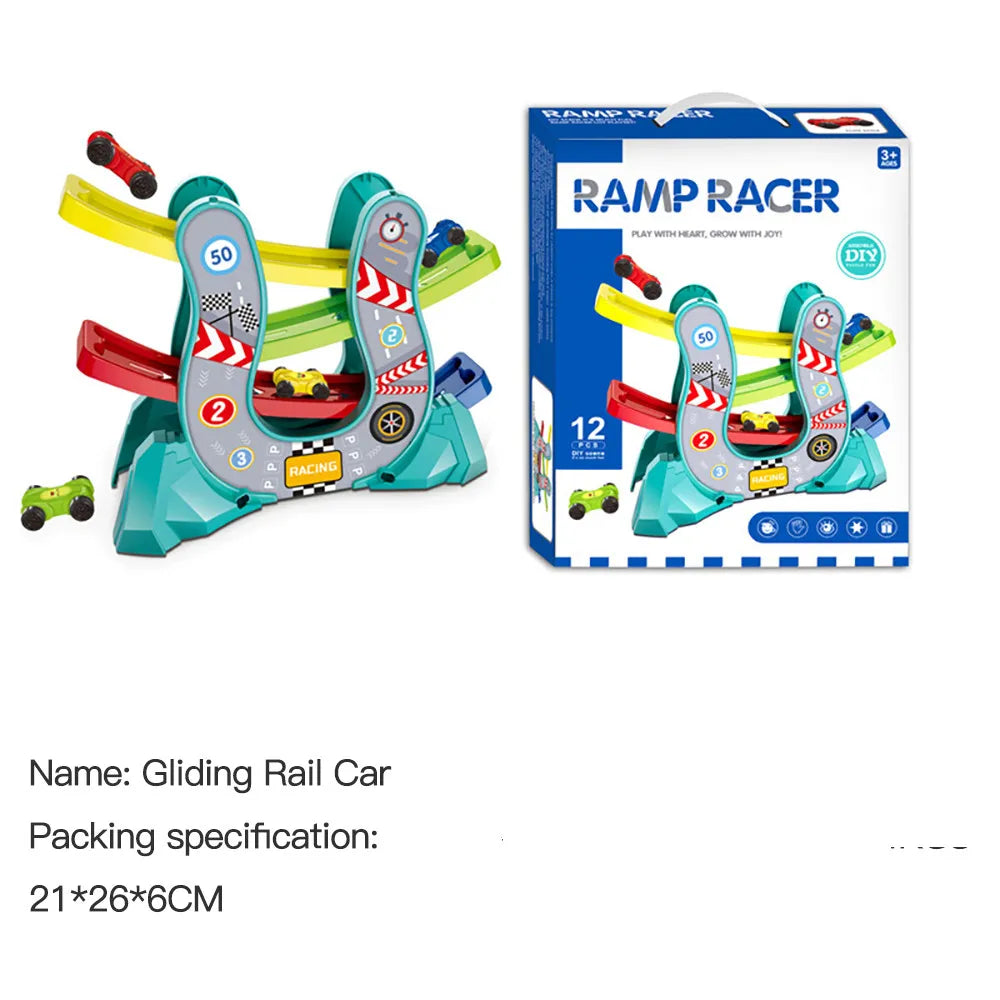 Gliding Cars Ramp Racer Cars Race Track Car 4 Levels Zig Zag Ramp Car Racing Toy Vehicles for Toddler Education Learning Gift