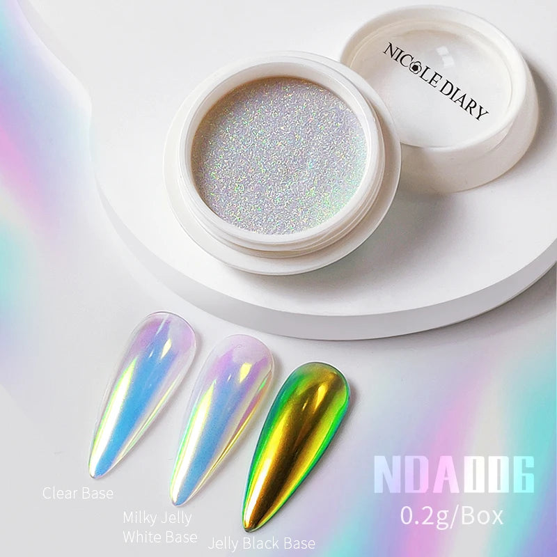 NICOLE DIARY Nail Powder Pigment Pearl White Rubbing on Nail Art Glitter Dust Chrome Aurora Manicure  Decoration DIY