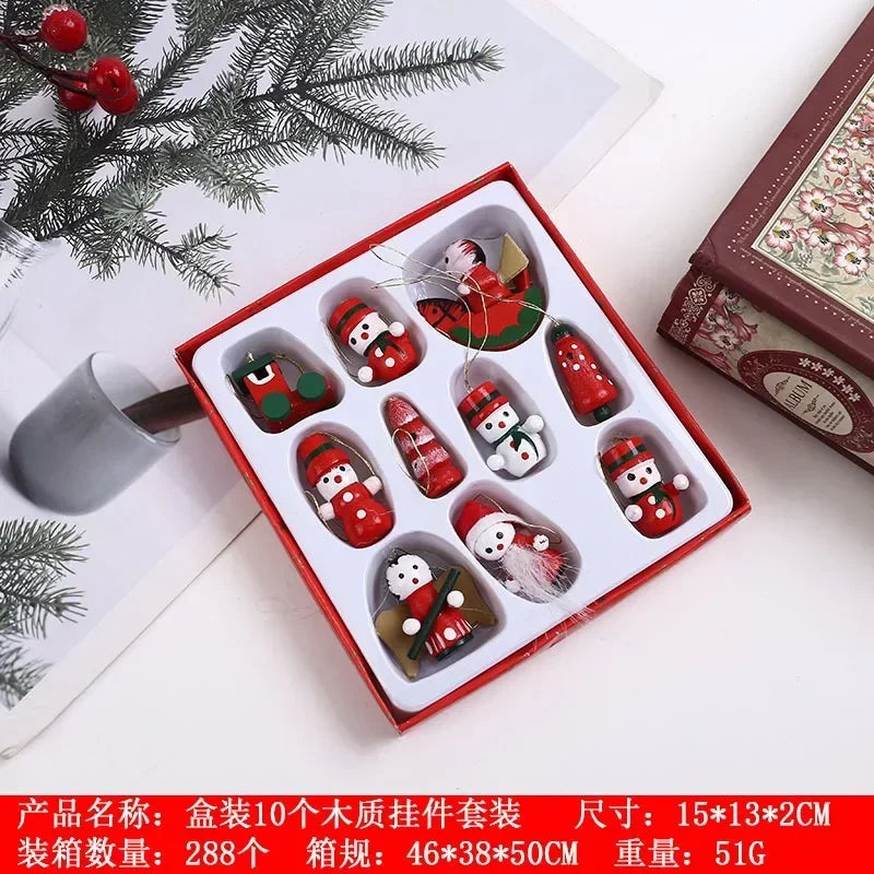 Set of Christmas Wooden Ornaments Handmade Crafted Miniature Christmas Tree Party Decorations