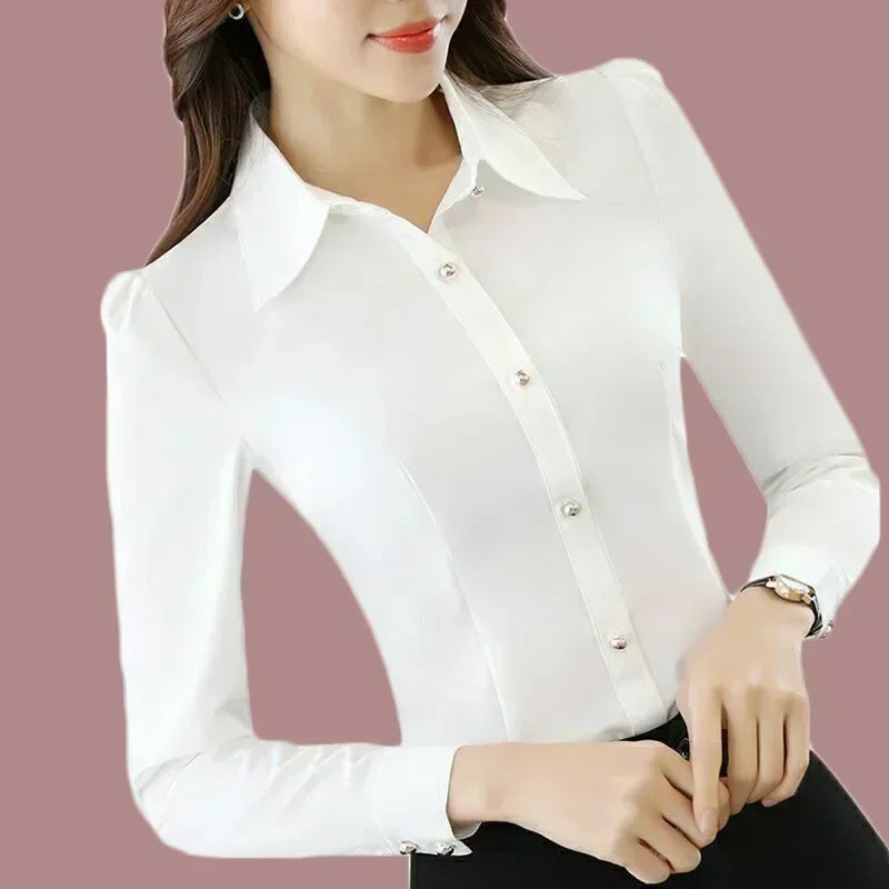 Korean Style White Short Sleeve Blouse Women Summer 2024 Elegant Slim Oversize 5XL Office Red Shirt Long Sleeve Top Work Blouse