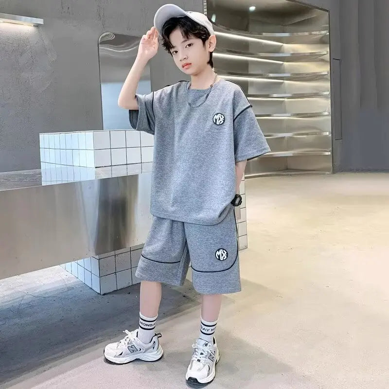 New Summer Boys Girls Sets Korean High Street Fashion Kids T-shirts Shorts 2 Piece Set High Quality Children's Sports Suits 2024