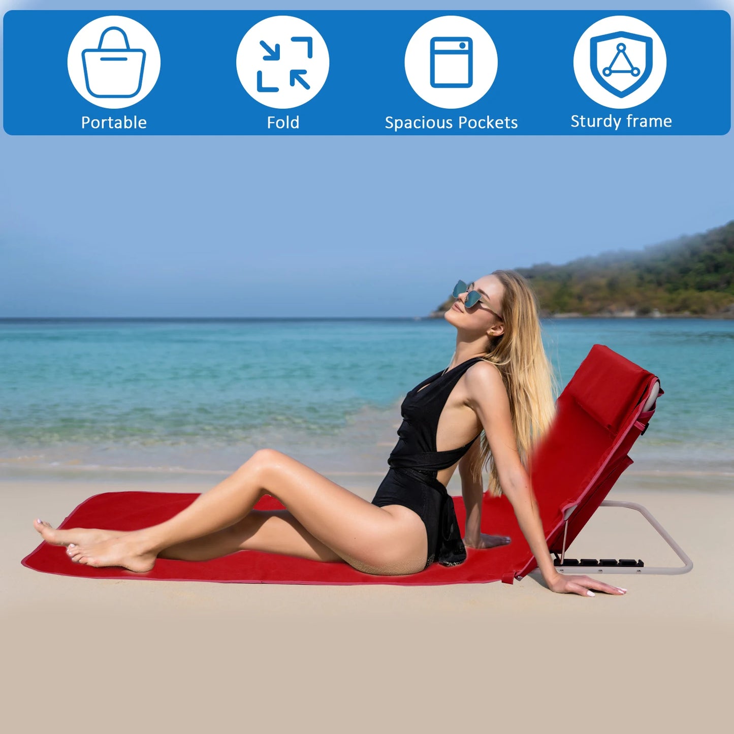 Beach Mat Lounge Chair Lightweight Beach Chair Portable Foldable Camping Chair Outdoor Garden Lazy Chair for Hiking Traveling