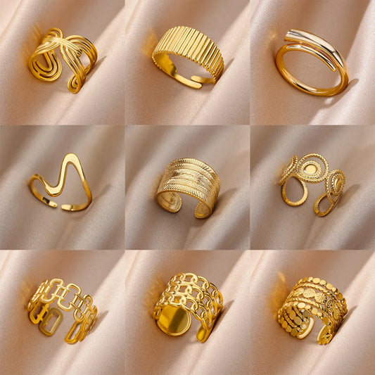 Stainless Steel Rings For Women Men Gold Color Open Gothic Geometric Ring Female Male Fashion Jewelry 2023 Trend Free Shipping