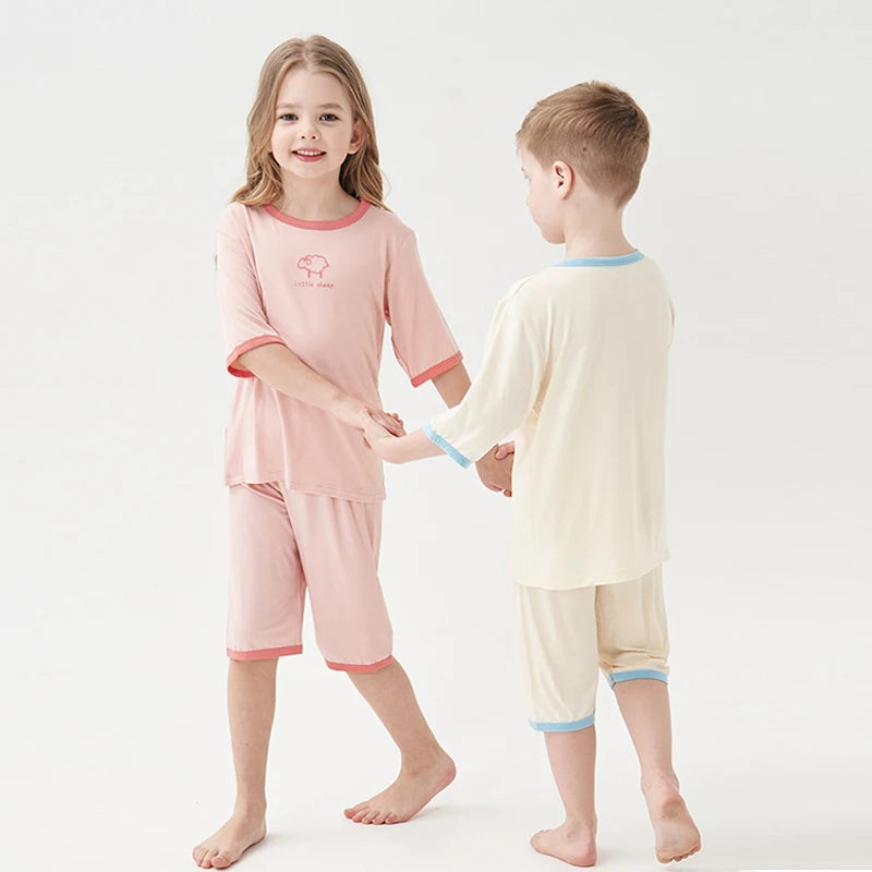 New 2024 Kids Summer Thin Pajamas Sets Boys Girls Modal Nightwear Three Quarter Sleeves with Pants Children Home Wear 2-12Years