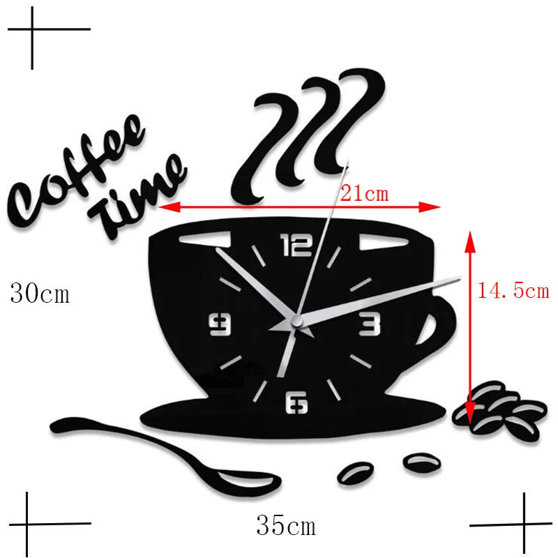 3D Creative Acrylic DIY Mirror Wall Clock Simple Home Digital Wall Sticker Decoration Mute Coffee Cup Wall Sticker Quartz Clock