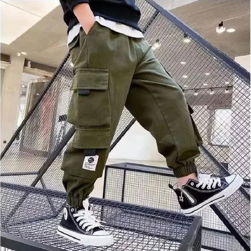 Kids Sport Pants Boys Cargo Pants Teenage Hip Hop Joggers Trousers Big Children High Waist Vintage Streetwear Baggy Pants Child