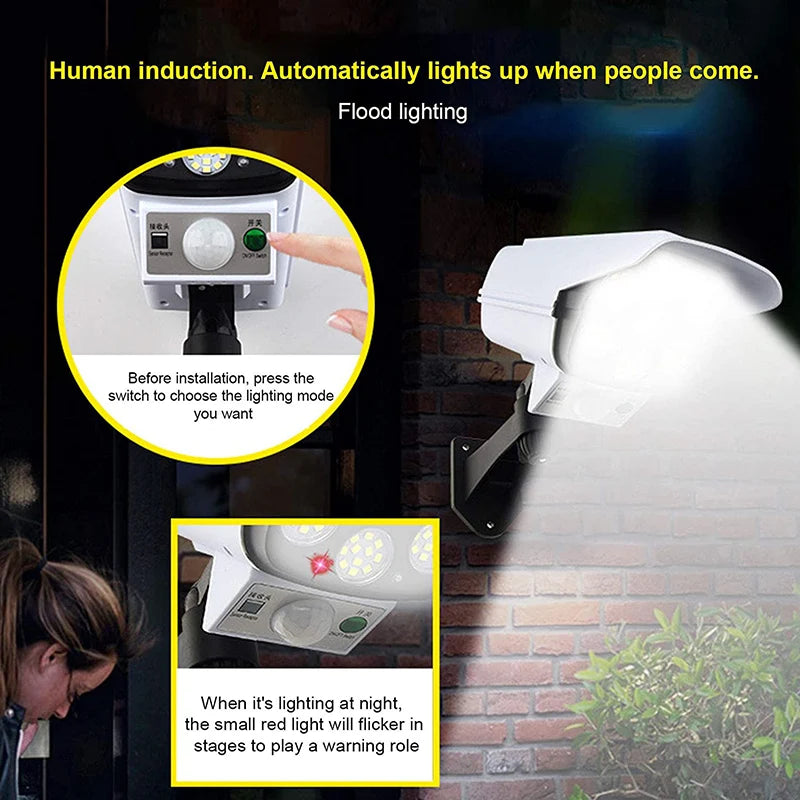 77 LED Solar Light Motion Sensor Security Dummy Camera Wireless Outdoor Flood Light IP65 Waterproof Lamp 3 Mode For Home Garden